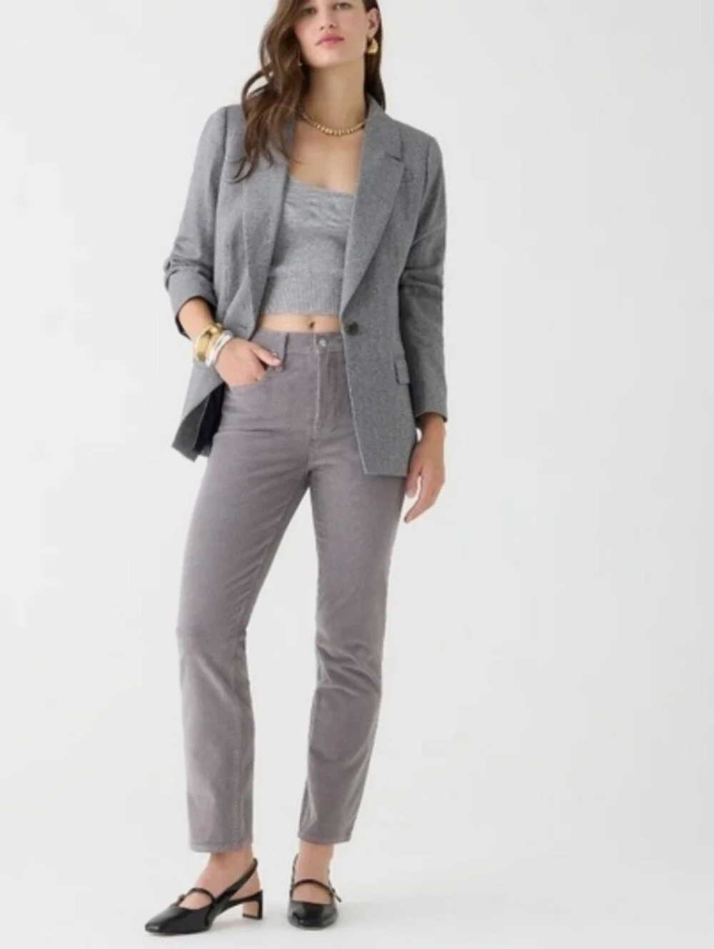 J Crew Corduroy Pant Vintage Slim Straight Leg Gray Ankle Crop Cotton Lyocell 28